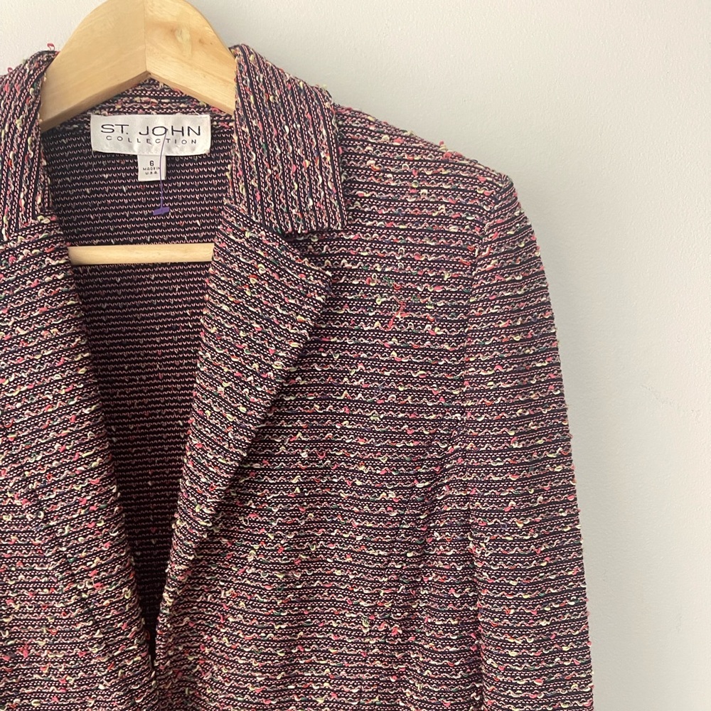 St. John Collection Tweed Blazer Jacket Texture Knit Multicolor - Picture 3 of 11